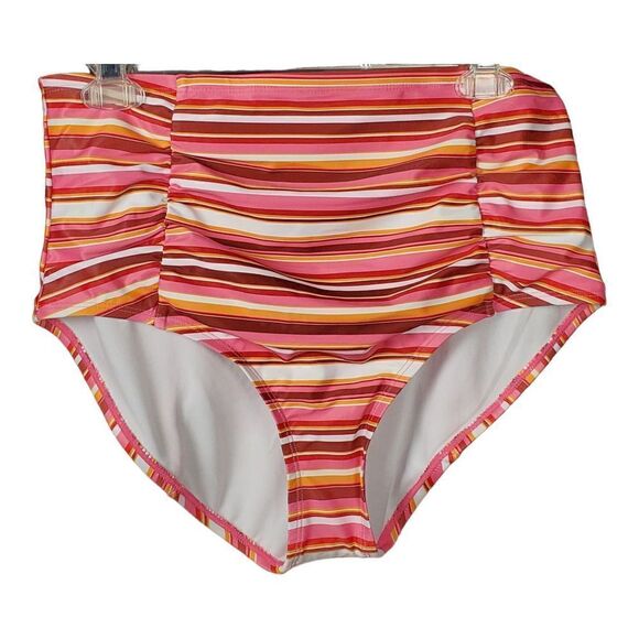 Island Rays Bikini Swim Bottom 1X Brown Orange Stripe Beach Pool Cruise New - Picture 1 of 11